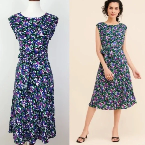 Ralph Lauren | Dresses | Ralph Lauren Georgette Purple And Blue Floral Midi  Dress Lined Sz 2 | Poshmark